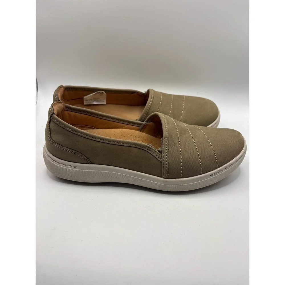Clarks Nalle Violet Olive Nubuck Leather Slip On Loafers Shoes Womens 6M